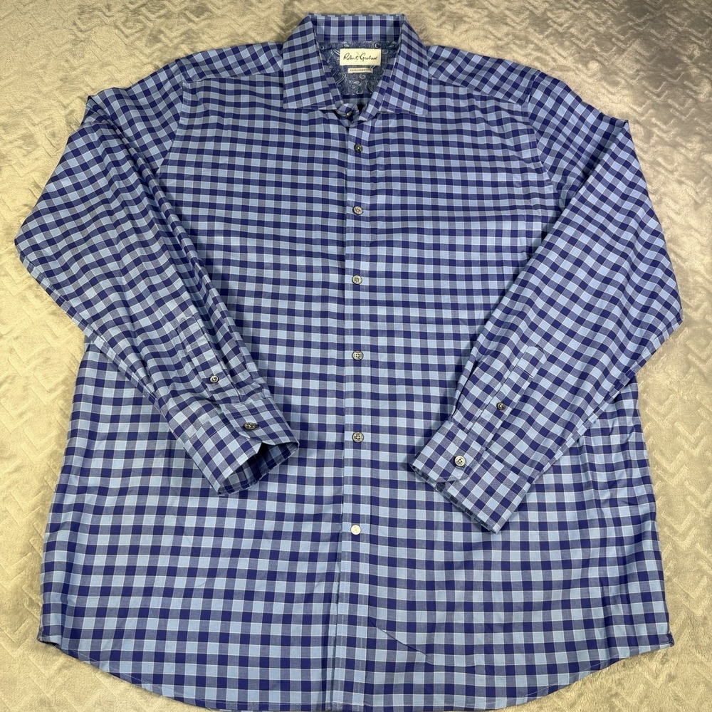 Robert Graham Tailored Fit 3XL Shirt Blue Plaid Paisley Contrast 47 18.5